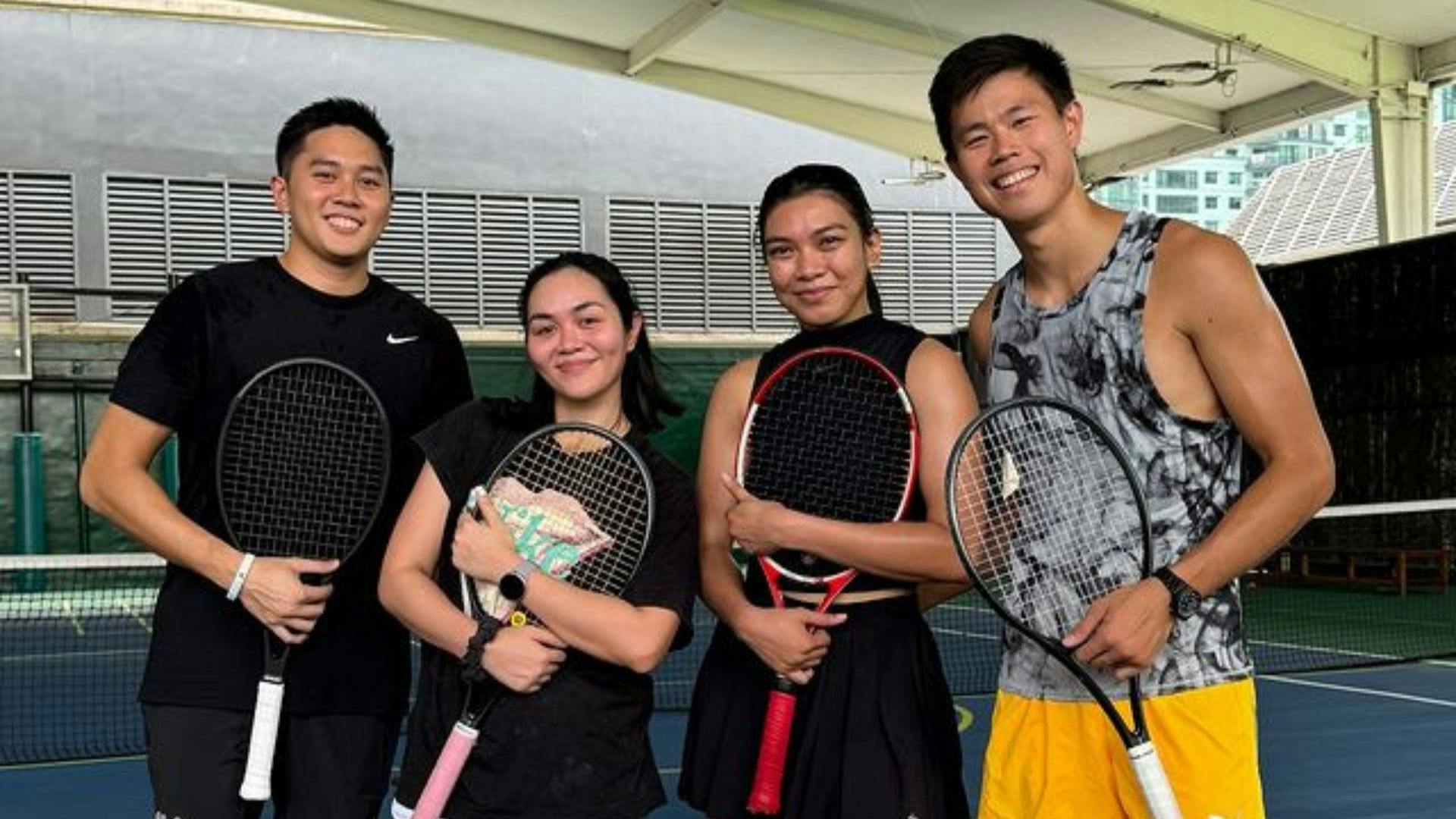 Switching it up: EJ Obiena and Alyssa Valdez serve up some tennis fun